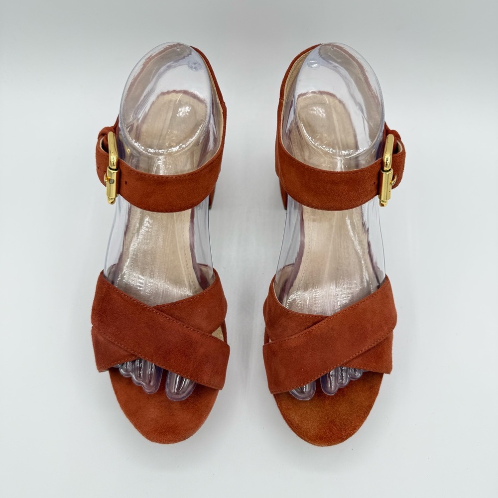 Barneys New York Suede Platform Sandals 8 Orange/Rust - Picture 7 of 16